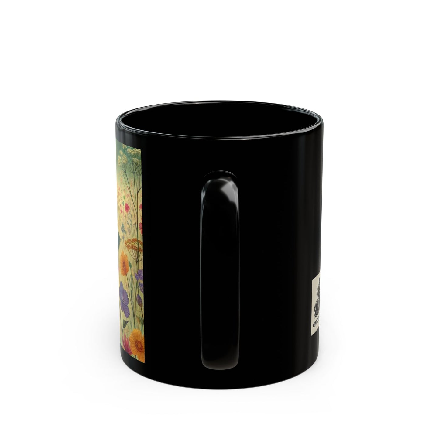 Cat & Girl in Meadow - Black Mug (11oz, 15oz)